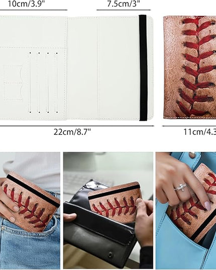Passport Holder for Women and Men PU Leather Passport Cover for Travel (Baseball)