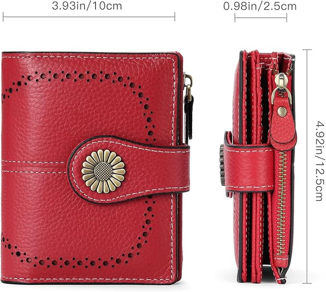 SENDEFN Small Womens Wallet Leather Bifold Card Holder RFID Blocking with Zipper Coin Pocket