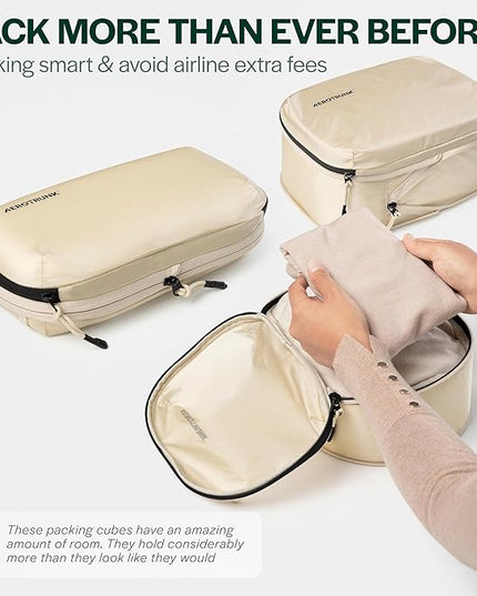Aerotrunk Ultralight Compression Packing Cubes - Lightweight Travel Organizers for Suitcases and Luggage (6-Pack, Beige)