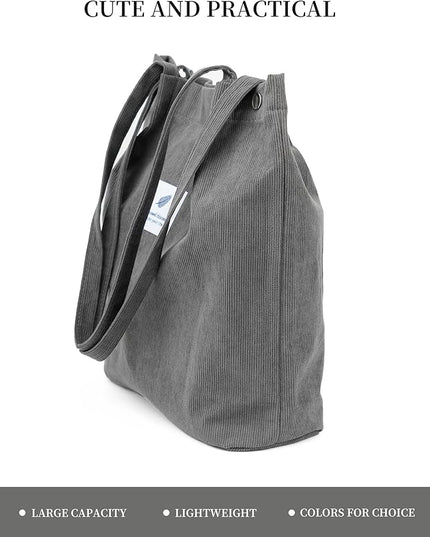 Corduroy Tote Bag Cute Tote Bags for Women Shoulder Bag with Inner Pocket for Work Beach Travel and Shopping Grocery