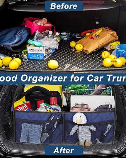 Deosk Car Trunk Organizer for SUV, Car Organizers and Storage with 6 Pocket, Car Accessories for Women/Men 70L Waterproof Polyester Trunk Organizer(Large, Navy Blue)