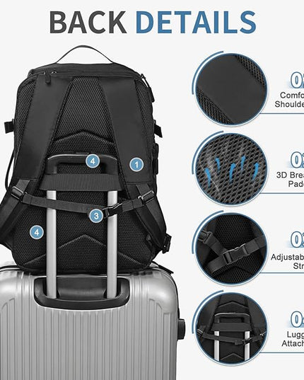 35L Travel Backpack 17" Laptop Backpack W/USB-C Port, Expandable Carry-On Bag, TSA Flight Approved Water-Resistant for Business College, Black