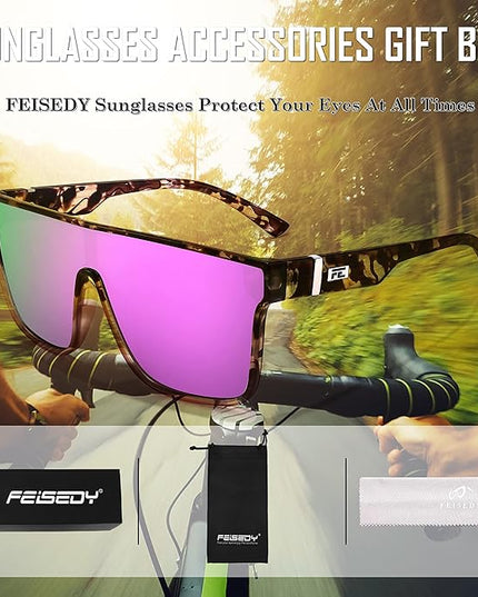 FEISEDY Sunglasses for Women Men, Fashion Mirrored Single Lens, Driving Beach Sunnies UV400 Shades B2996