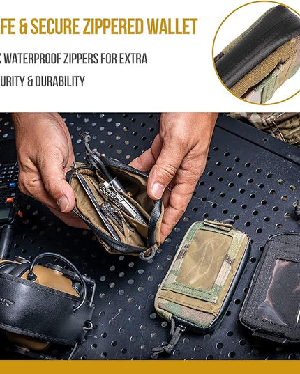 Front Pocket Wallet with Zippers - OneTigris Small Coin Purse Tactical Wallet Nylon Minimalist Wallet for Men Women
