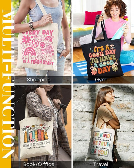 AUSVKAI Canvas Tote Bag Aesthetic for Women, Cute Cloth Cotton Bags for College Shopping Beach Grocery and Trendy Gifts