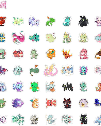 BulbaCraft 100Pcs Cute Dragon Stickers for Water Bottle and Laptop - Cute Dragon Party Supplies & Decorations, Waterproof Vinyl Decals, Fantasy and Fun Stickers, Gifts for Women & Men