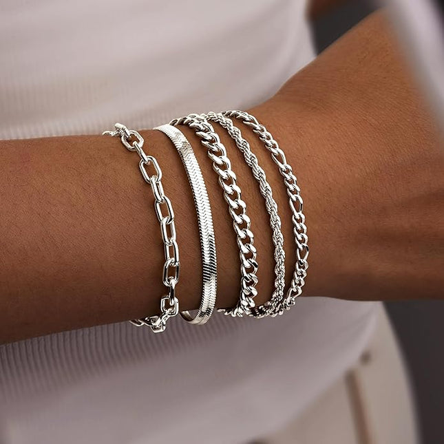 Gold Bracelets Set for Women Stack, Dainty Thick Bracelets Stack for Women Trendy, Simple Thin Gold Plated Cuff Stackable Bracelets With Beaded Cuban Paperclip Snake Rope Bangle Hand Chain Jewelry Gifts for Women Non Tainish