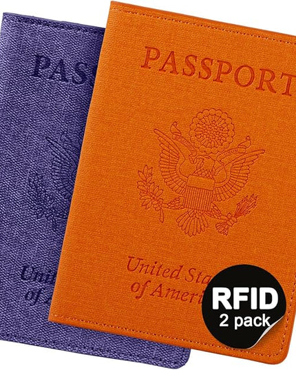 VIDIVICI 2 Pack RFID Passport Holder, Travel Gifts, Travel Accessories - Orange&Purple