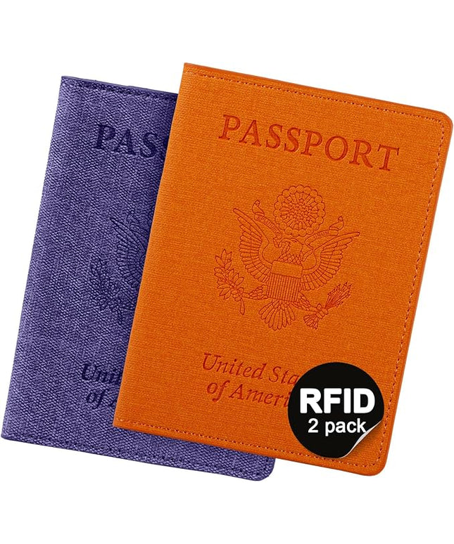 VIDIVICI 2 Pack RFID Passport Holder, Travel Gifts, Travel Accessories - Orange&Purple