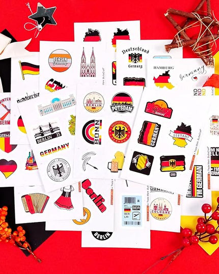 BulbaCraft Germany Stickers for Water Bottle and Laptop - Cultural Party Supplies & Decorations, Waterproof Vinyl German Decals, Germany Flag and Icon Stickers Laptop Decals, Gifts for Women & Men
