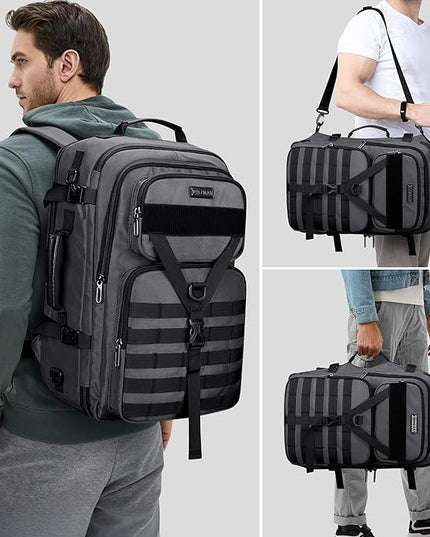 WITZMAN Carry On Travel Backpack for Men Large Convertible 45L Fit 17 Inch Laptop Backpack 3 in 1 Bag for Airline Approved(B688 Silvery Grey)
