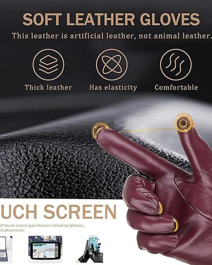 Winter Leather Gloves for Women, Warm Touchscreen Driving Texting Cashmere Lined Gloves…