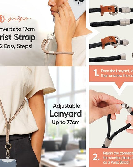 Pulpo 2 in 1 Anti Theft Phone Lanyard and Wrist Strap for iPhone and Android, Adjustable Cell Phone Leash and Universal Tether, Hands Free Strap for Travel Running and Everyday Use, Dusty Pink
