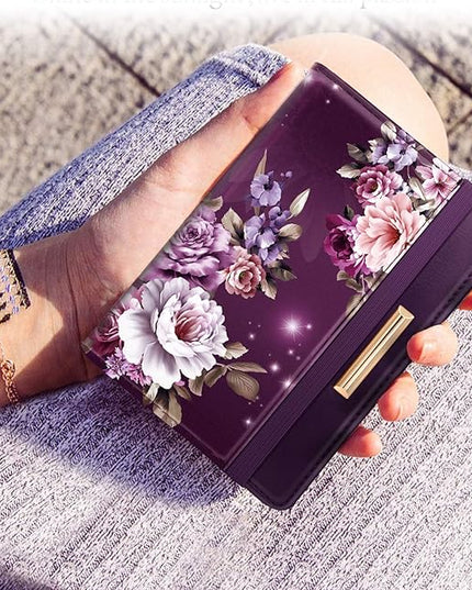 Passport Holder Cover Travel RFID Blocking Passport Cover Rose Gold Cute Flowers Passport Wallet with Elastic Band for Women