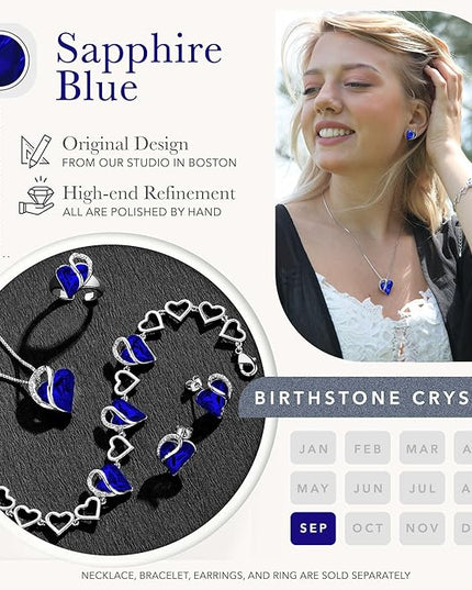 Leafael Infinity Love Heart Link Bracelets, Birthstone or Healing Stone Crystal Bracelet for Women, Silver Tone Jewelry Gifts for Her, 7-inch Chain and 2-inch Extender