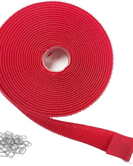 1"x16ft Hook and Loop Straps with 25 Metal Buckles, Adjustable Fastening Cable Straps, Cut-to-Length Cinch Strap, Reusable Nylon Securing Cord Ties for Organizer or Storage, 1 inch Wide,Red