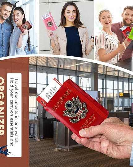 Passport Holder Cover Travel Wallet RFID Blocking Wallets Family Passport Organization Personalized Wallet Case for Men and Women Travel Must Haves (Red)