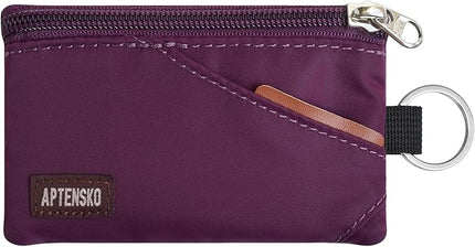 RFID Travel Wallet with Adjustable Lanyard-Zipper Small Wallet with ID Card Holder, Keychain for women&men-Minimalist Slim Waterproof Nylon case for ID, Cash, Key (Plum Wine)