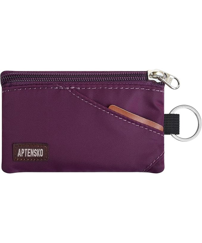 RFID Travel Wallet with Adjustable Lanyard-Zipper Small Wallet with ID Card Holder, Keychain for women&men-Minimalist Slim Waterproof Nylon case for ID, Cash, Key (Plum Wine)