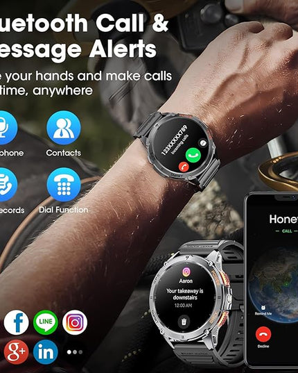 Military Smart Watches for Men with GPS, 1.43" AMOLED Bluetooth Call Smartwatch with LED Flashlight, Smart Watch for Android iOS, IP68 Waterproof Fitness Tracker with Heart Rate (Black)