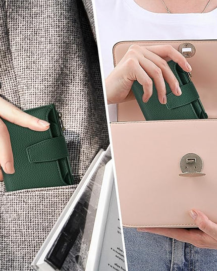 Airkit Small Wallet Women RFID Blocking Soft Leather Bifold Compact Card Holder Wallet for Women with Zipper Coin Pocket 4 ID Window