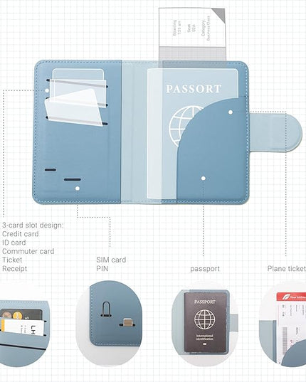 LHiDS Leatherette Passport Holder with RFID Protection, Premium PU Leather, Snap Button Closure, Travel Passport Wallet Cover for Passport, Boarding Passes, Business Cards, Cash (Water Blue)
