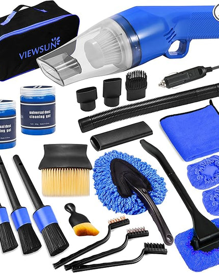 Viewsun 18PCS Car Cleaning Kit, Car Interior Detailing Kit with Blue High Power Handheld Vacuum, Detailing Brush Set, Windshield Cleaner, Cleaning Gel, Complete Auto Accessories for Men, Women