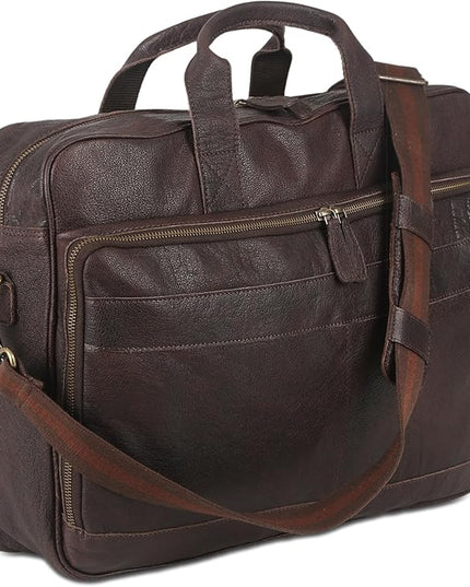 Leather briefcase 18 Inch Laptop Messenger Bags for Men and Women Best Office briefcase Satchel Bag (Brown)