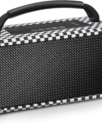 DINDIN Portable Bluetooth Speaker: 80W (Peak), 20H Playtime, Loud Wireless Wood Speakers with Bass, AUX and USB Input, Subwoofer, TWS Pairing, Vintage Speaker for Outdoor, Home, Office (White+Black)