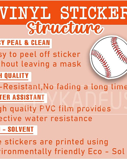 (3Pcs) Baseball Stickers Waterproof Vinyl Baseball Ball Decals for Water Bottle, Tumbler, Laptop, Phone Case, Poster Board, Scrapbooking, Team Players, Coach, 3" x 3"
