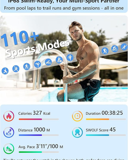 Smart Watch for Women Men Android & iPhone [2 Bands, 44mm case], Alexa Built-in, 1.83'' Smartwatch Make/Answer Call, HR SpO2 Sleep Stress Monitor Fitness Tracker, IP68 Waterproof Step Counter Watch