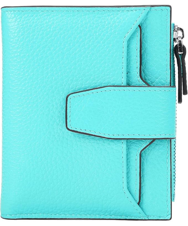 AINIMOER Women's RFID Blocking Leather Small Compact Bi-fold Zipper Pocket Wallet Card Case Purse with id Window