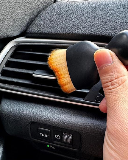 Car Detailing Brush, Soft Bristle Cleaning Brush, Scratch-Free Auto Duster Tool for Dashboard, Air Vents, Leather & Interior Cleaning (Black&Brown with Cap)