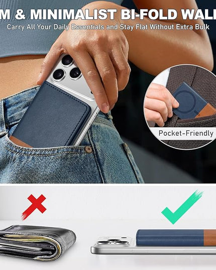 TUCCH for Magsafe Wallet with 6 Card Holders, RFID Blocking [Clear ID Window] PU Leather Folio Magnetic Phone Wallet for iPhone 17/16/15/14/13/12/Plus/Air/Pro/Pro Max Series, Blue & Brown