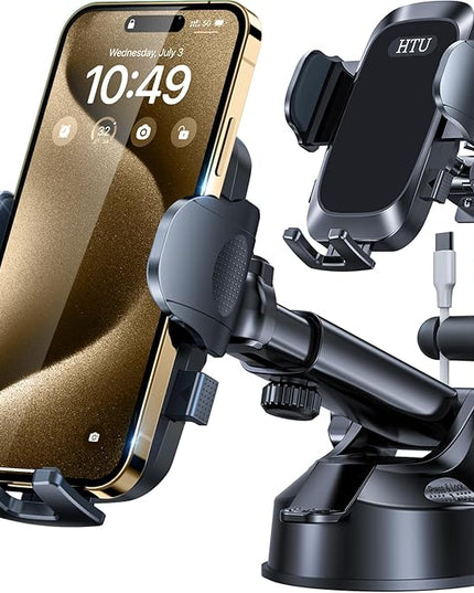2026 Ultimate Best【True Military-Grade & Safety Cert】Car Phone Holder【Upgraded 360 Rotation & 100+LBS Strongest Suction】5-in-1 Truck Windshield Dashboard Vent Mount Stand for iPhone Android,Deep Black