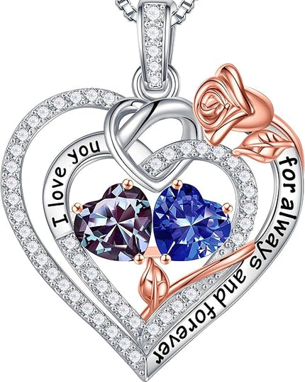 Iefil Christmas Gifts for Wife Women - 925 Sterling Silver Double Birthstone Necklace, Anniversary Birthday Gifts for Women, Jewelry Gift for Wife Girlfriend Mom Her