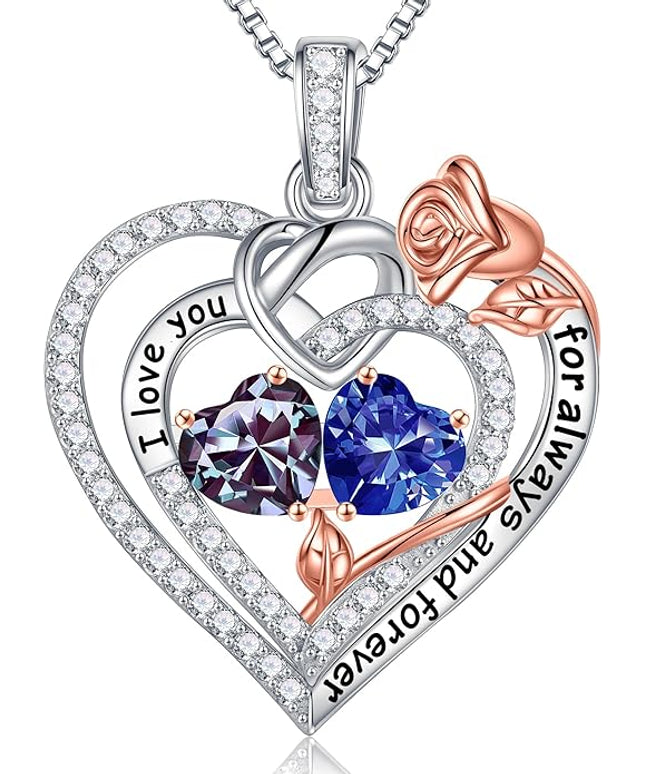 Iefil Christmas Gifts for Wife Women - 925 Sterling Silver Double Birthstone Necklace, Anniversary Birthday Gifts for Women, Jewelry Gift for Wife Girlfriend Mom Her