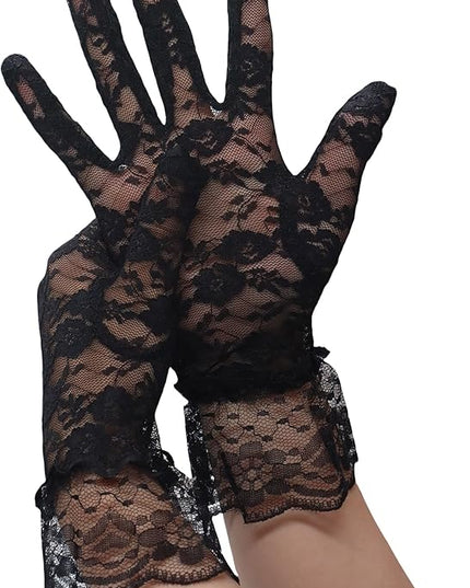 ATHX Women's Lace Floral Opera Tea Party Gloves 80s Wrist Length Bridal Wedding Prom Gloves Costume Accessories