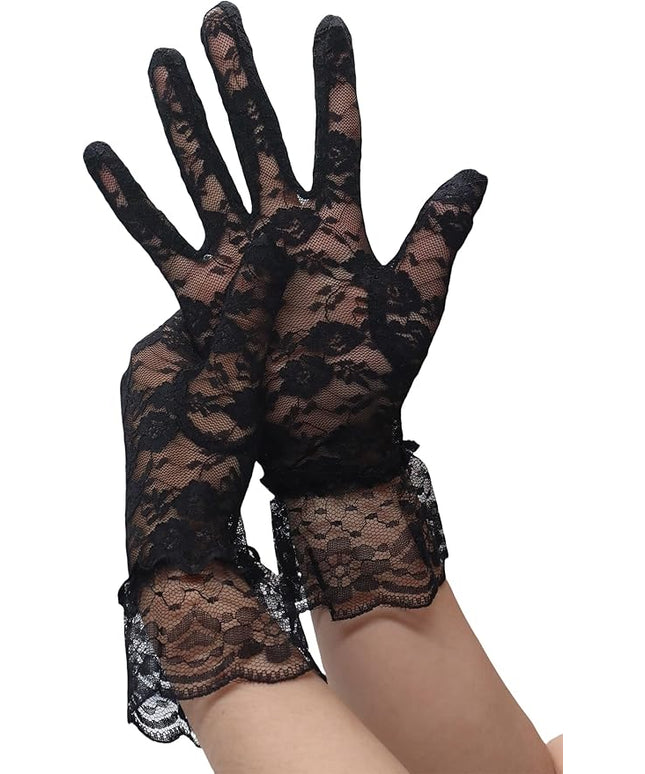 ATHX Women's Lace Floral Opera Tea Party Gloves 80s Wrist Length Bridal Wedding Prom Gloves Costume Accessories
