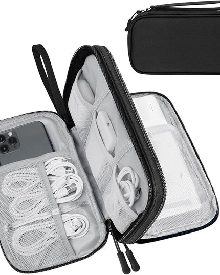 Electronics Organizer Travel Case,Electronic Accessories Storage Bag,Portable Waterproof Cable Organizer Bag,Travel Cord Organizer Bag for Small Charging Cord Storage,Cables,SD Card-Black