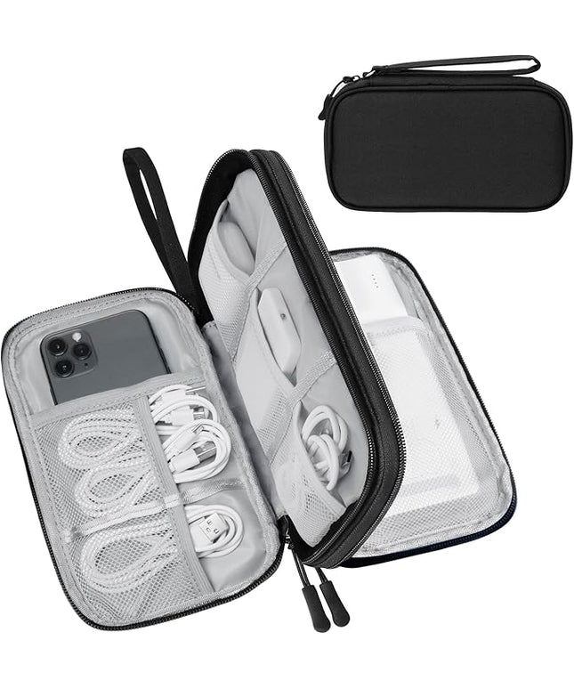 Electronics Organizer Travel Case,Electronic Accessories Storage Bag,Portable Waterproof Cable Organizer Bag,Travel Cord Organizer Bag for Small Charging Cord Storage,Cables,SD Card-Black