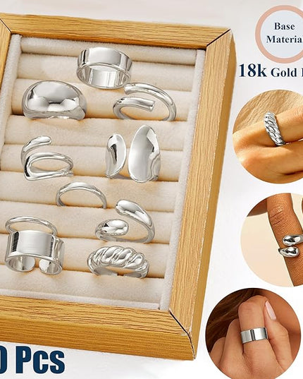 ÌF ME 10 PCS Gold Rings Set for Women Non Tarnish, 18K Gold Plated Chunky Stackable Rings, Statement Stacking Womens Ring Pack