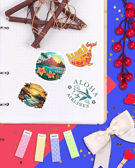BulbaCraft 100Pcs Hawaii Stickers for Water Bottle and Laptop - Hawaiian Party Supplies & Decorations, Waterproof Vinyl Decals, State Pride and Icon Stickers, Gifts for Women & Men
