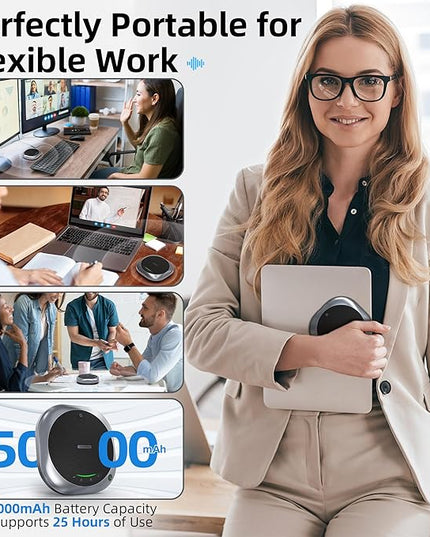 Bluetooth Conference Speakerphone M6 Conference Microphone with AI Noise Reduction AI Transcription Full-Duplex 360° Omnidirectional Voice Pickup USB Speaker for Teams Zoom Home Office, Black