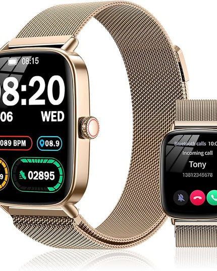 Smart Watch for Women(2 Bands), HD Fitness Tracker Screen with Call Function, IP68 Waterproof, 100+ Sport Modes, Blood Oxygen Monitor/Heart Rate/Sleep Monitor, iOS Android Compatible (IDW28-JS)
