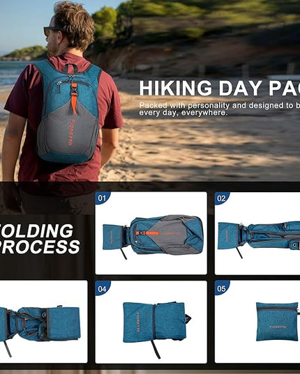 FIORETTO 15L Hiking Backpack for Women Men Mini Packable Backpack Lightweight Small Daypack for Camping Travel Outdoor, Turquoise