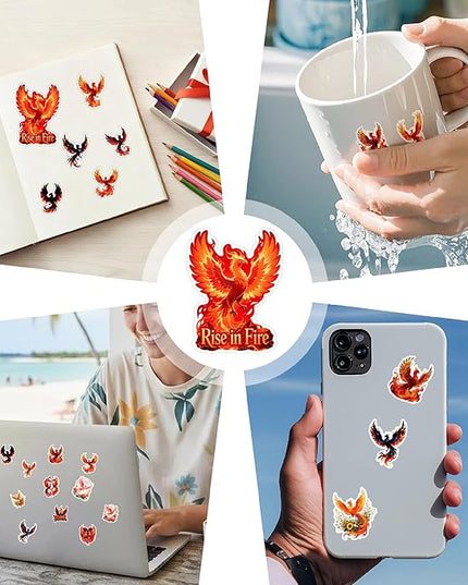 Phoenix Stickers Pack 108 PCS, Vinyl Decals for Adults, Aesthetic Fire Bird Art Stickers for Water Bottles, Laptops, Scrapbooking, Journals, Car Windows, Phone Cases Decorative