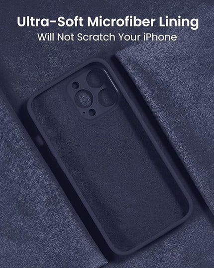 FireNova for iPhone 14 Pro Case, Silicone Upgraded [Camera Protection] Phone Case with [2 Screen Protectors], Soft Anti-Scratch Microfiber Lining Inside, 6.1 inch, Navy Blue
