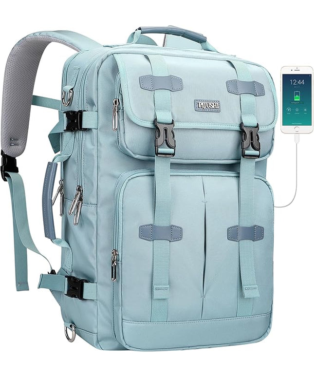 PIJUSHI Carry on Travel Backpack for Women Convertible Duffle Bag Flight Approved Luggage Backpack Fit 16 Inch Laptop(PE053 Teal Blue)