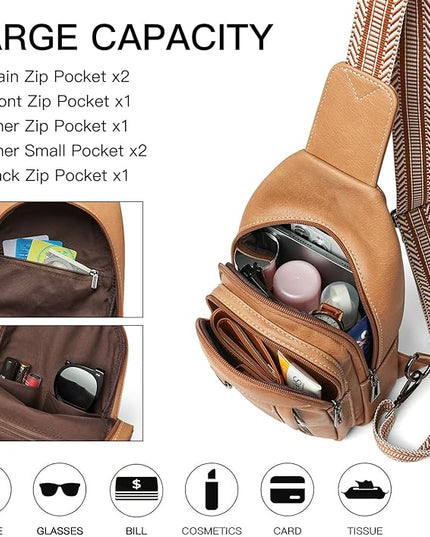 7L Sling Bag for Women Men Leather Small Sling Backpack Daypack Anti Theft Fanny Pack Crossbody Purse Travel